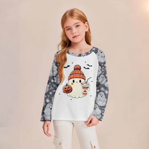 Girls Halloween Plaid Raglan Sleeve Shirt Cute Witch Pumpkin Print Casual Long Sleeve Top for Fall Party2