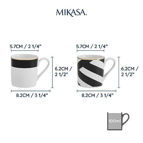 MIKASA Luxe Deco 4pc Fine China Mug Set, 380ml, Gift Boxed, Black / White, 8.2 cm x 6.2 cm - Image 2