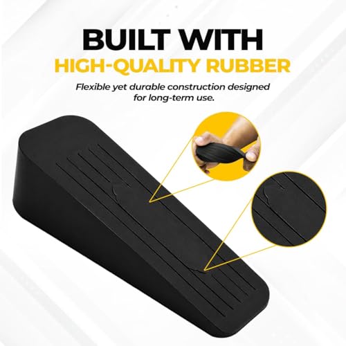 Image of Rubber Door Stopper Wedge, Heavy Duty Anti-Slip Door Holder & Blocker with Strong Grip for Tiles, Marble, Wood, Carpet & Cement Floors | Home, Office, School & Warehouse Use (Black, Pack of 2)