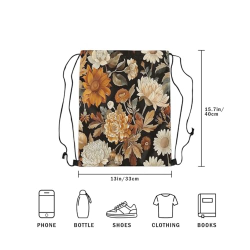 Image of jejeloiu Boho Floral Drawstring Backpack 13x15.7inch Botanical Flowers Tropical Leaves Waterproof Gym Drawstring Bags Modern Art Sports String Backpack Beach Swim Travel Bag Sackpack