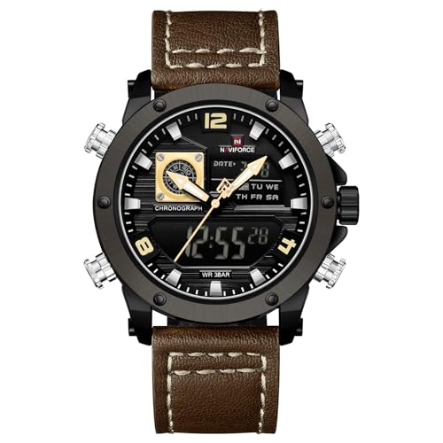 Image of NAVIFORCE NF9236 Japanese Movement Military Style Leather Strap Analog-Digital Watch