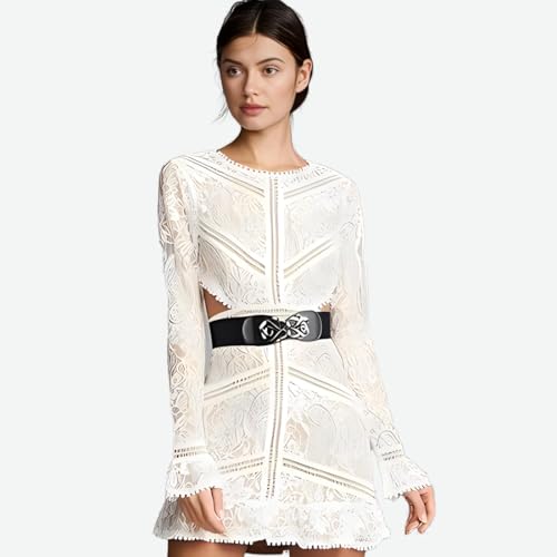 Women Belt Vintage Elastic Stretched Band Brass Retro Buckle Lady Belt3