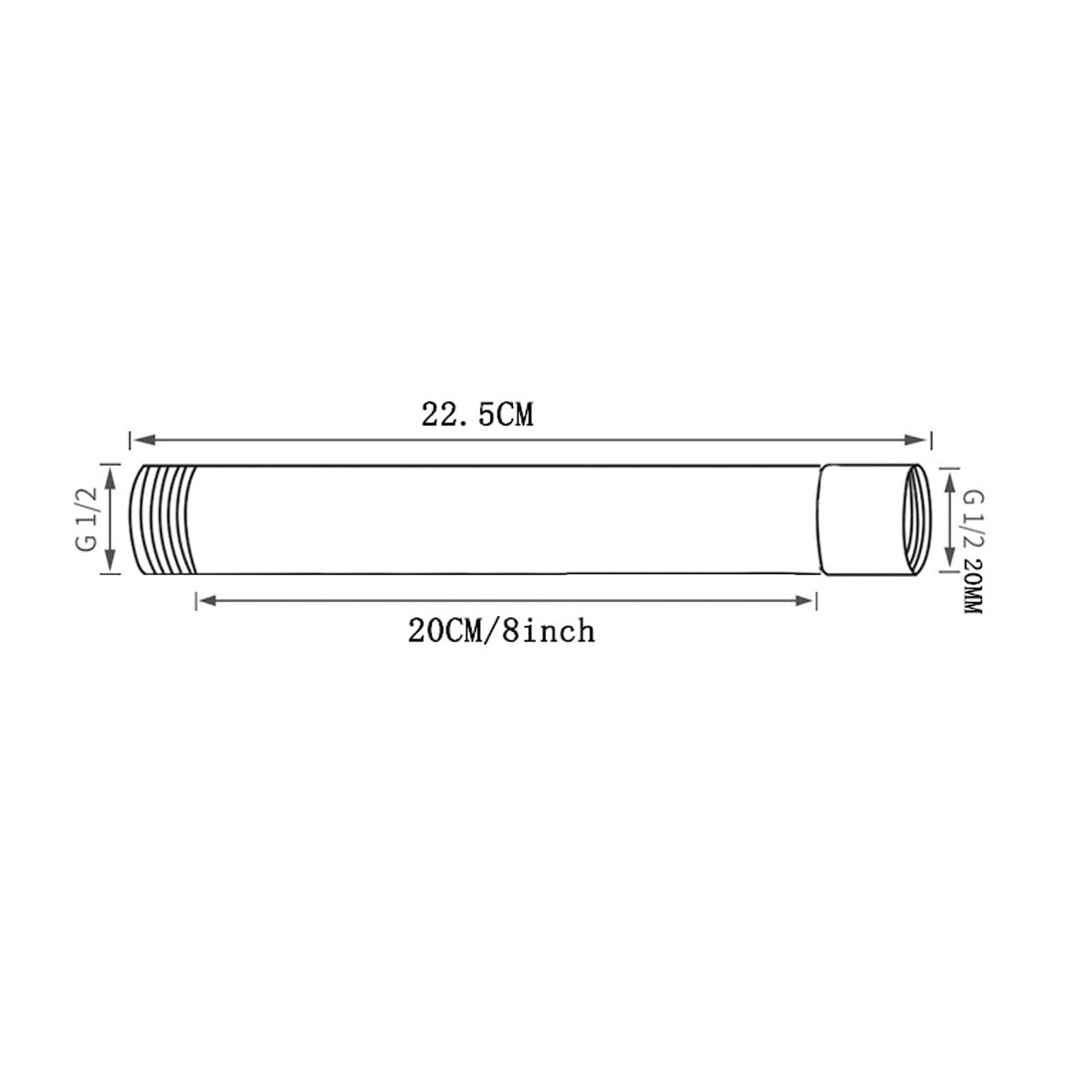 Extensor de Ducha Tubo de Acero Inoxidable, 8 Pulgadas Baño de Mano Extensión, G1/2 Redondo de Cromado Extensor de Cabezal para Accesorio Alcachofa Fija
