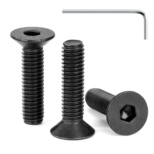 Tunejoy Tornillos de Cabeza Avellanada M6 x 25 mm Negro Tornillo Avellanado Hexagonal de Acero Inoxidable A2 V2A Norma DIN 7991 con llave Allen Rosca Completa 30 Piezas