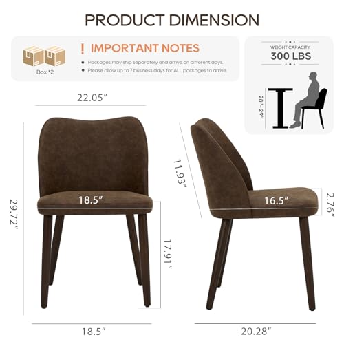 Image of MALOL Dining Chairs Set of 4, Upholstered Leather Kitchen Chairs with Curved Back, Padded Seat and Solid Wood Legs, Modern Dining Chair for Kitchen Dining Room, Dark Brown
