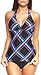Octopus Tankini da donna con allacciatura al collo, 2 pezzi, costume da bagno taglie 40-52 f5536, Nero a quadretti, slip nero A (1008)., 48