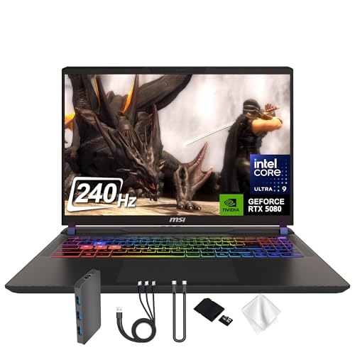 Image of msi Vector 16 HX AI 16 inch QHD+ 240Hz Gaming Laptop, Intel Ultra 9 275HX, GeForce RTX 5080 16GB GDDR7, 16GB DDR5, 2TB Storage(1TB SSD&1TB Docking Station), Backlit Keyboard, Win 11 Pro, Gray