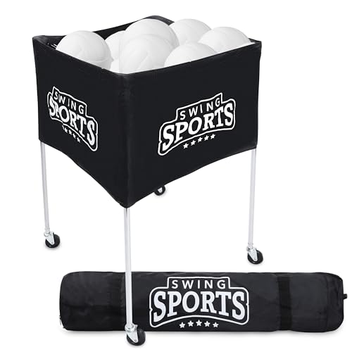 Swing Sports Portable Ball Cart on Wheels - 40 x 24in Volleyball Cart with Wheels Equipment Storage Ball Caddy