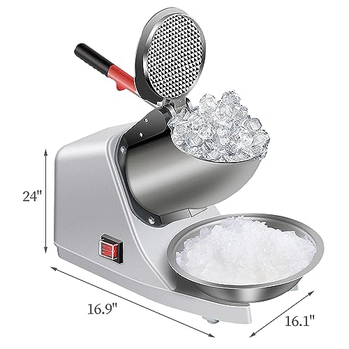 Electric Shaved Ice Machine 380W - 1500r/min Stainless Steel Three Blade Ice Crusher Snow Cone Machine Ice Shaver for Home and Commercial(Silver) - Image 4