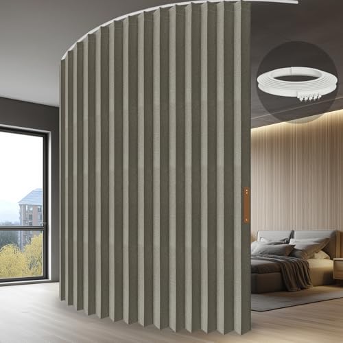 Image of JILRON Folding Accordion Partition Divider with Ceiling Track - Hanging Room Curtain, Quick Setup(Grey 180 inch W x 84 inch L-Pack of 1)