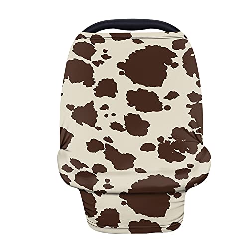 Image of Wanyint Brown Cow Nursing Cover Carseat Canopy Cover Adorable Animal Fur Print Car Seat Covers for Babies Girls Boys Breathable Nursing Cover for Boys Girls