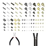 100 Stück Reißverschluss Reparatur Set,Ersatz Reißverschluss Stopper,Reparatur Zzipper,für Jacken Mäntel Zelte Taschen Gepäck,5Farbe 4Spezifikation,Mit 1Installieren Sie Zangen