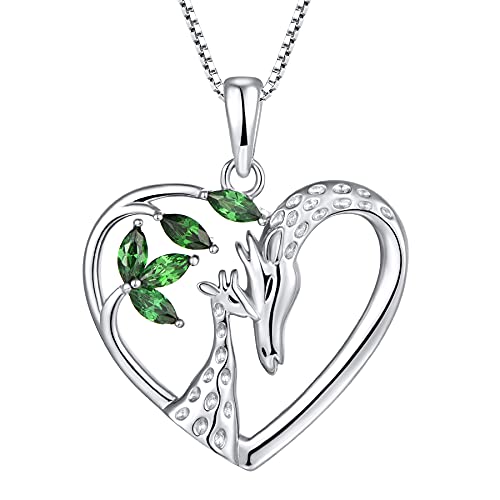STARCHENIE Giraffe Necklace 925 Sterling Silver Heart Pendant Animal Jewelry for Women