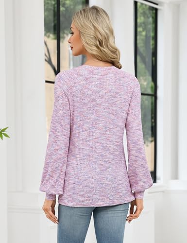 Fayenne Fall Tops for Women Casual Waffle Knit Long Sleeve Shirts Crewneck Button Raglan Dresy Casual Blouses Fashion4