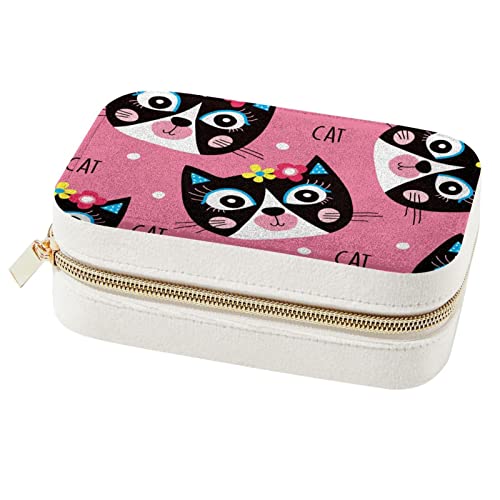 Boîte à bijoux de voyage chat rose pour bagues et colliers