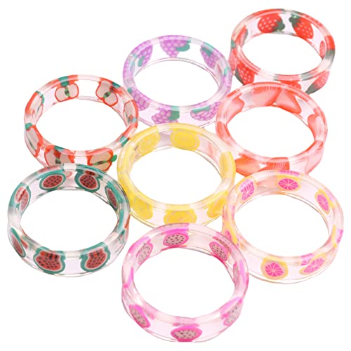 Hojffuue 8 StüCk Harz Frucht Ringe Set Niedlich Transparent Kunststoff Harz Schmuck für Frauen Teen MäDchen Indie ÄSthetik Cover