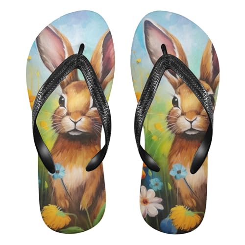 Bunny Rabbit Easter Flowers Floral Flip Flop Beach Summer Casual Sandal for Women & Men Shower Shoes 20853115