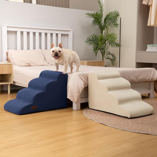 Image of Aodisman 4-Step Dog Stairs and Ramp for Beds or Couches,Non-Slip Sturdy Pet Steps for Small Dogs and Cats,17.4 inch H,Blue