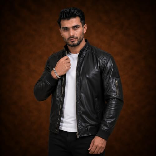 FINEHIDE Black Leather Bomber Jacket for Men - Image 5