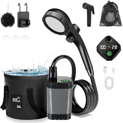 Opiniones de Regadera electrica walmart , tabla con los diez mejores. 49 Regadera Portátil Eléctrico con Cubo 20L, Ducha de Camping Recargable de 6000mAh con Pantalla LED, Ducha IPX7 Impermeable con 4 Modos de Pulverización, Manguera de 2m, Ventosa,...
