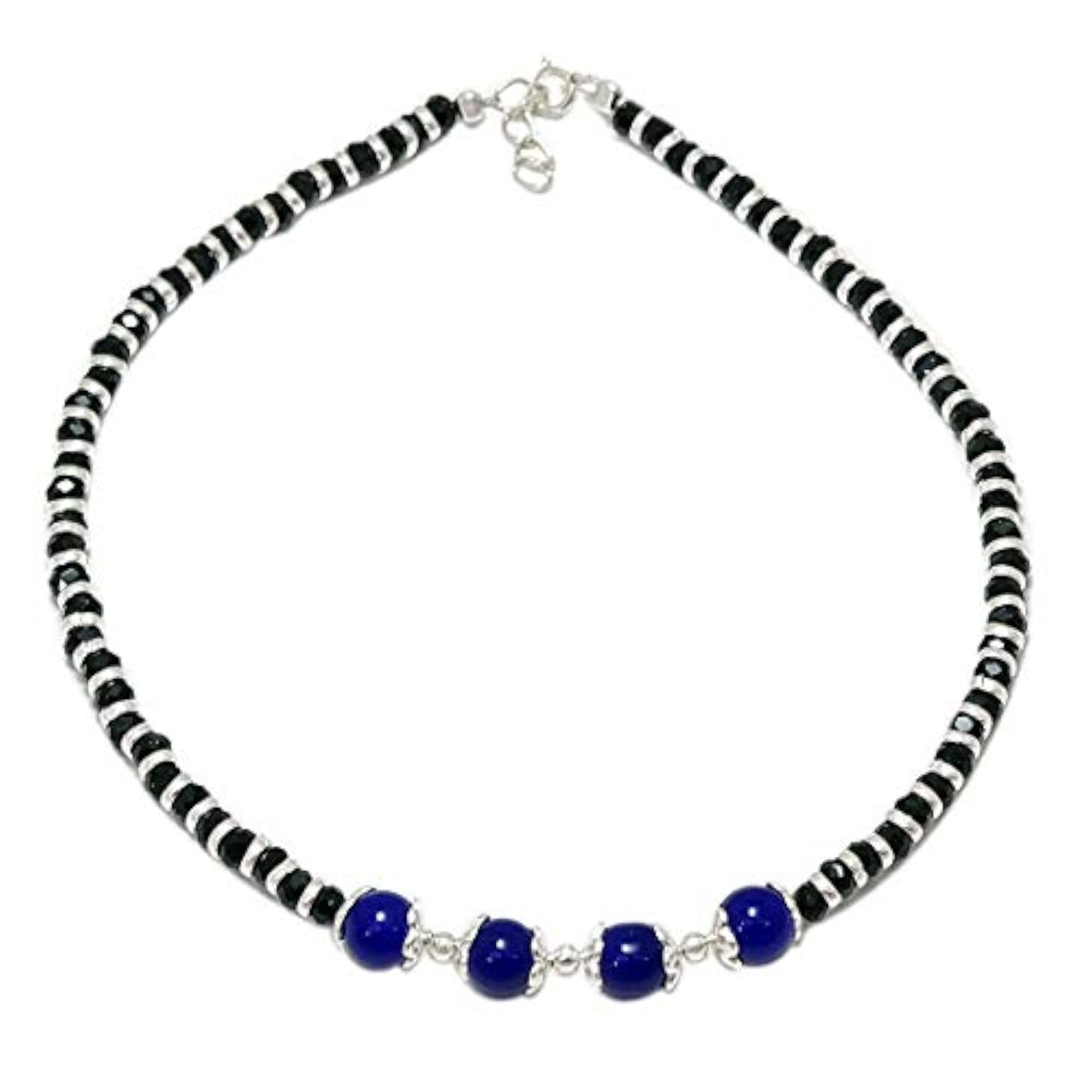 Stylish Nazariya Anklet with Blue Beads & Silver Flower Caps