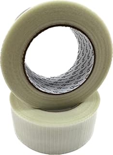 Azco Packaging - 2 x Extra Strong Cross Weave Reinforced Tape, Transparent Bi-Directional Filament Strapping Tape, Fiberglass Reinforced Tape, Heavy Duty Packing Tape, 50mm x 50m (2)
