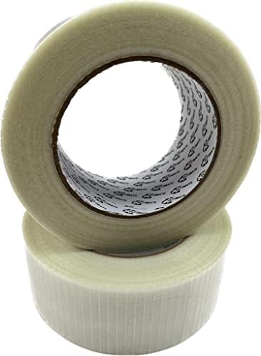 Azco Packaging - 2 x Extra Strong Cross Weave Reinforced Tape, Transparent Bi-Directional Filament Strapping Tape, Fiberglass Reinforced Tape, Heavy Duty Packing Tape, 50mm x 50m (2)