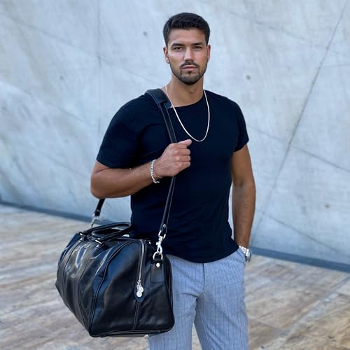 Image of Time Resistance Leather Duffel Bag - Large Weekend Gym Travel Bag (Black)
