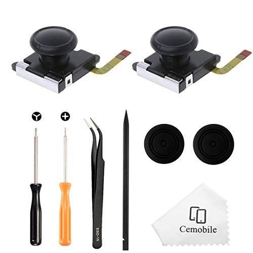 Cemobile 2 Pack 3D Left Right Analog Sensor Rocker Stick Joystick Thumb Sticks Replacement for NS Nintendo Switch Joy-Con Controller, with Cross & Tri-Wing Screwdriver, Repair Tool + 2 Thumbstick Caps