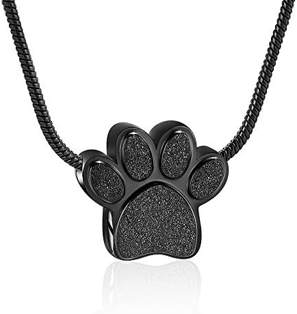 BAOWIQI Pet Urn,Cremation Jewelry Urn Necklace for Ashes for Pet,Paw Print Memorial Ash Jewelry,Keepsake Pendant,Dog Urns For Ashes (Black)