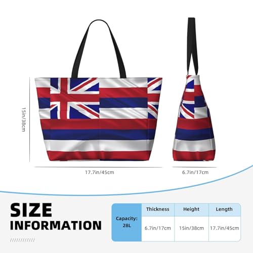 Flag of Hawaii American Large capacity beach bag with zipper, perfect for grocery bag pool gym travel shopping foldable beach travel bag,4