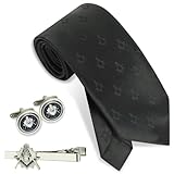 Masonic Freemason Square & Compass Handcrafted Woven Tie, Cufflinks and Tie Bar Clip – Premium silver and Black Accessories for Brothers