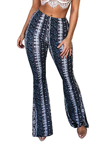 GUOLEZEEV Women Boho Printed Bell Bottoms Pants Elastic High Waisted Flare Leggings S