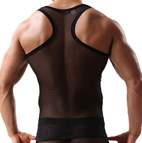 Men's Summer Soft Mesh Tank Top See Through Vest Stretch Undershirt3