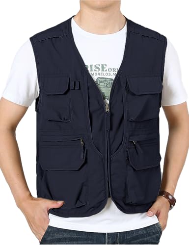 Sukany Gilet d'été utilitaire pour homme, safari, pêche, voyage, cargo, travail, tir, gilet militaire, gilet léger sans manches pour aventurier, veste...