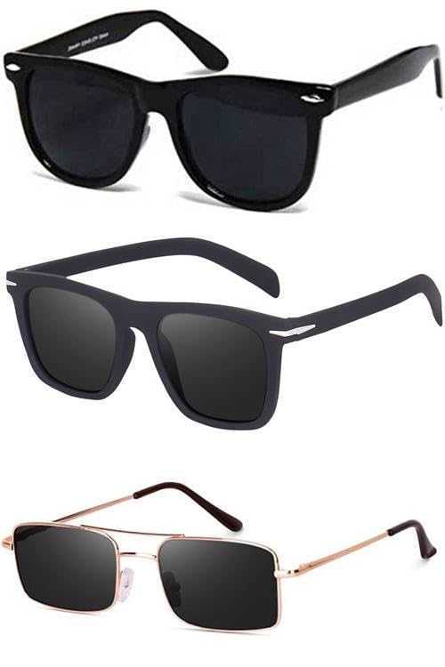 Unisex combo offer pack of 3 shades Unisex Fashion Sunglasses Set, 3 Pairs, Metal Frame, Black and Silver - Combo3-225-image-14