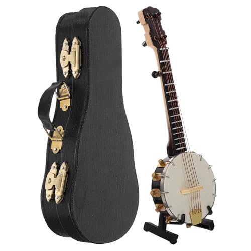 Garneck Decorative Mini Banjo Model Collectible Wood Instrument Banjo Music Toy