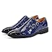 Men's Printed Oxford Dress Shoes,Fashion Metal Buckle Comfortable Pull-on Pointed-Toe Formal Shoes Business Wedding Slip-on Loafers for Men (Blue,12)