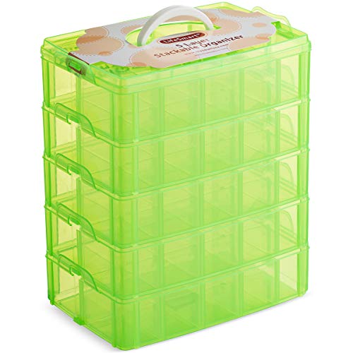 LifeSmart USA Stackable Storage Container Green 50 Adjustable Compartments Compatible with Lego Dimensions LOL Surprise Littlest Pet Shop Arts and Crafts and More (5 Tier)