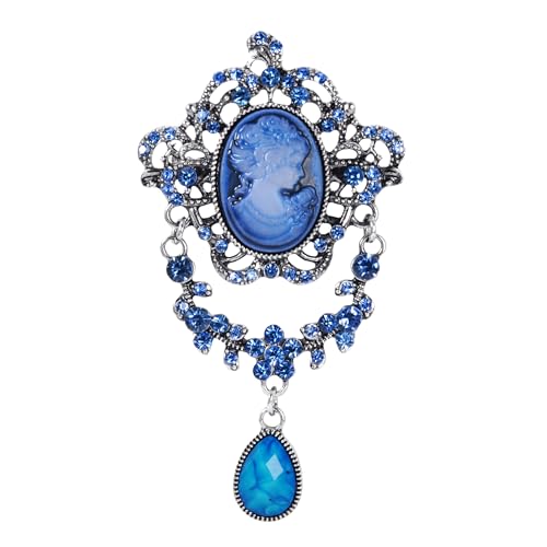 Image of Gyn&Joy Antique Blue Rhinestones Cameo Brooch Pin