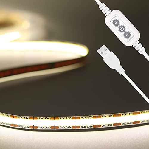PAUTIX COB LED Strip Light 6.56ft/2m, 640LEDs 1200lm Dimmable 5V USB LED Strip White 4000K CRI90+ TV...