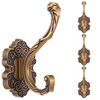 zisiueel 4 Pcs Vintage Coat Hooks Antique Brass Wall Hooks for Hanging Purse Hat Keys Clothes Curtain Unique Heavy Duty Bathroom Decor
