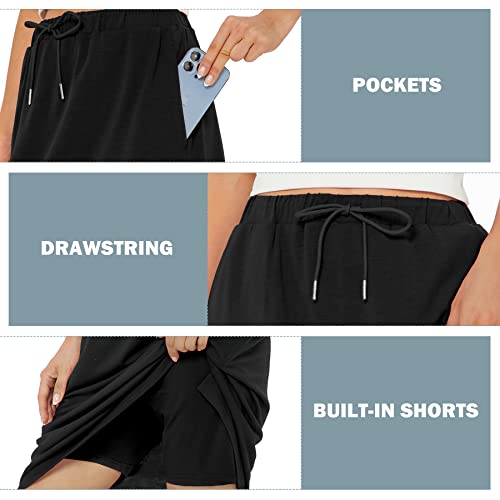 Zando MNFUYPZAS4543DHA1L Tennis Skirts For Women With Pockets Athletic Knee Length Golf Casual Skorts Shorts Sports Drawstring Waist Skirt Black X-Large thumb #5