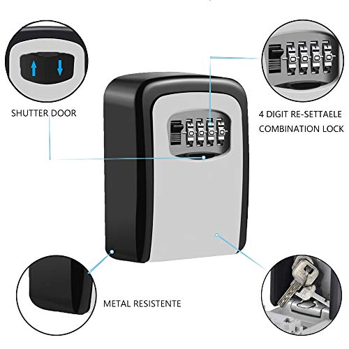 Zhege Key Lock Box, 4 Digit Combination Storage Lockbox Wall Mounted For Realtors, Contractors, Home, Holds Up To 5 Key (Sliver) #TOP2