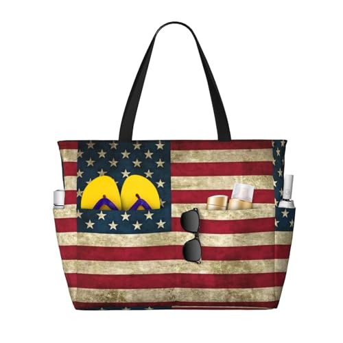 American Flag Large Capacity Foldable Tote Bag Women Beach Tote Bag Handbag Gym Bag Travel Shopping Bag