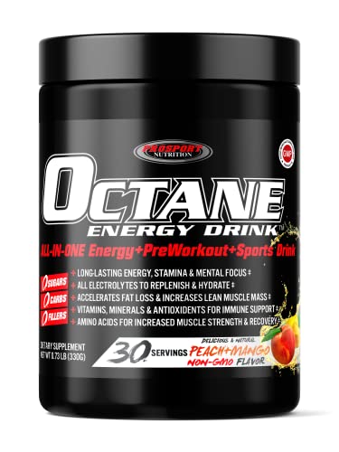 Octane Energy Drink®, Sugar Free Peach Mango (30 Drinks) All-In-One Energy, Pre-Workout & Sports Drink Mix. #TOP23