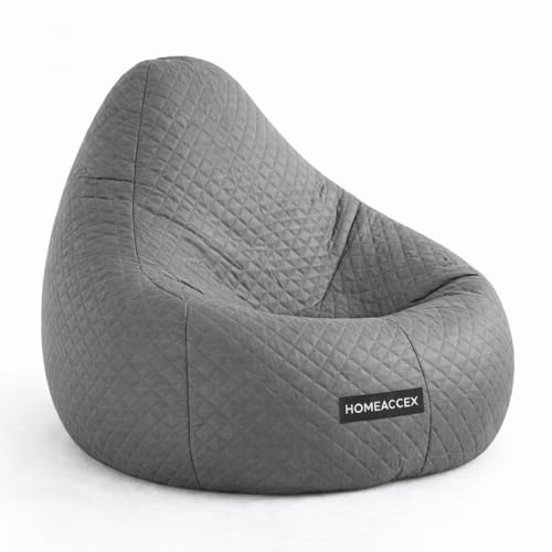 Image of Quilted Velvet Bean Bag with Filled Beans 3XL Bean Bag Chair | Capacity Upto 120Kg Weight | Filled Bean Bag Sofa (Grey3XL)