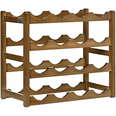 HOMCOM Bamboo Wine Rack for 16 Bottles Cover