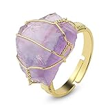 COLORFUL BLING Raw Healing Crystal Natural Stone Ring Statement Copper Wire Wrapped Irregular Crystal Gemstone Adjustalble Ring Jewelry for Women Girls - Amethyst