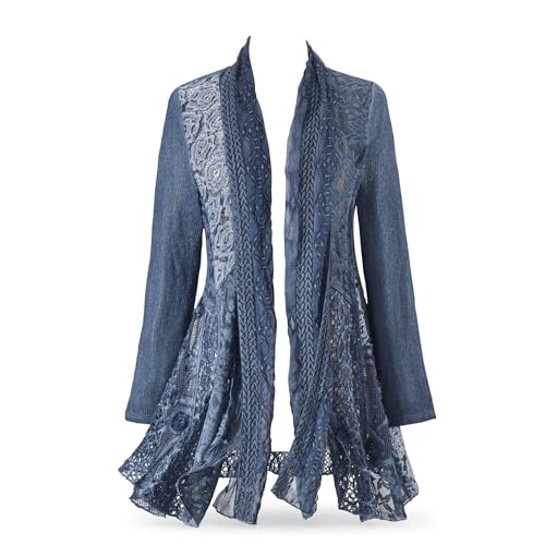 Shades of Blue Jacket, Women’s Boho Lightweight Coat, Open Front Cardigan with Long Sleeves, Dressy or Casual Fashion
